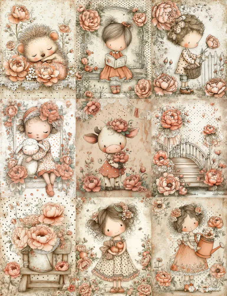 French Cottage Peony Junk Journal Pages