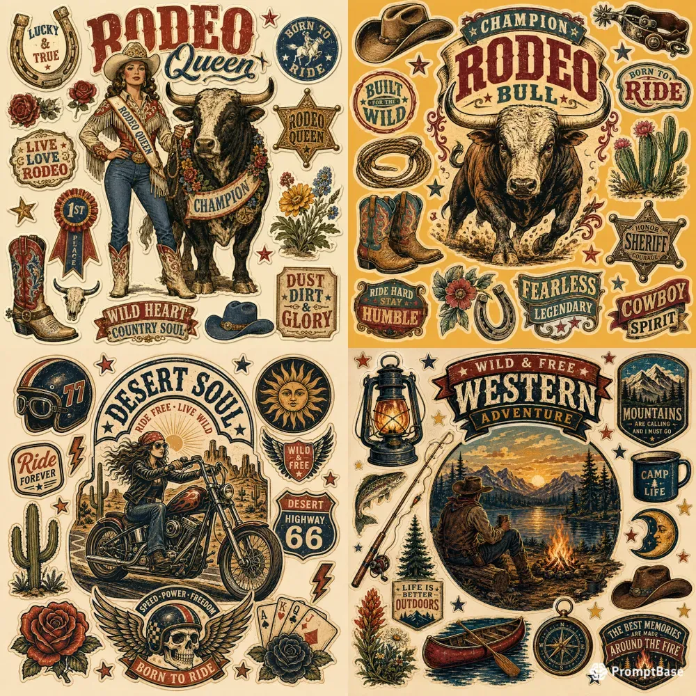 Retro Western Sticker Collages