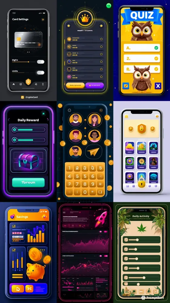 Flat 2D Vector App UI Screenshots