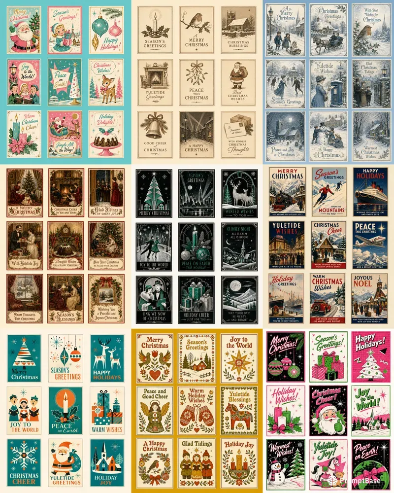 Retro Christmas Card Cutouts