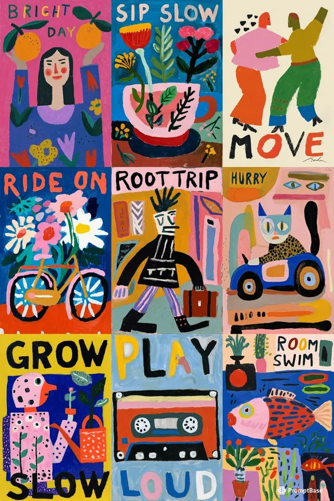 Playful Folk Art Poster Illustrations