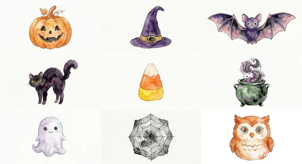 Cute Halloween Watercolor Cliparts