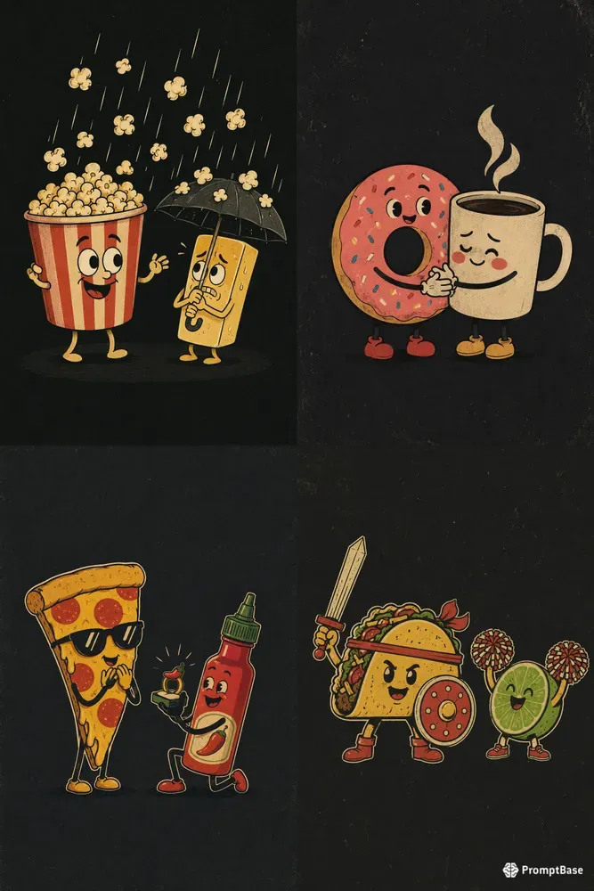 Retro Minimal Cartoon Food Characters