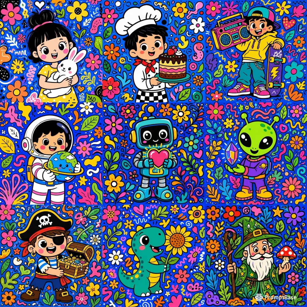 Vibrant Pop Doodle Character Packs