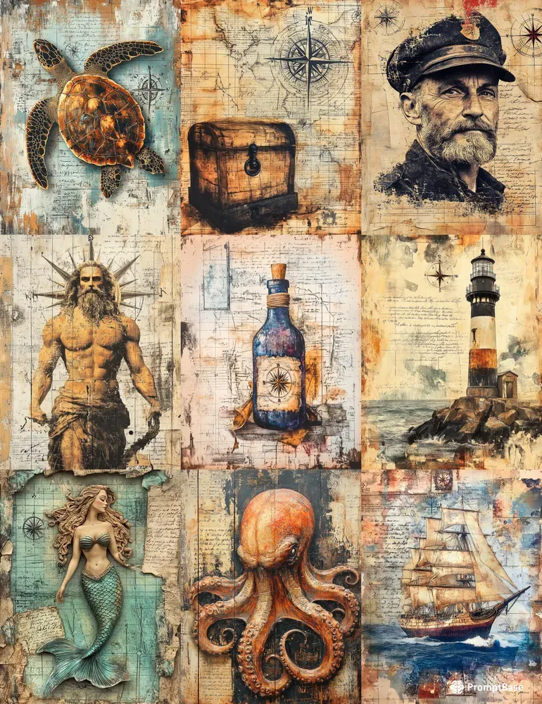 Nautical Vintage Junk Journal Pages