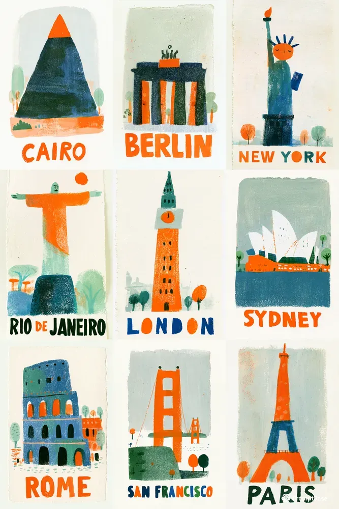 Folk Art Landmark Poster Prints