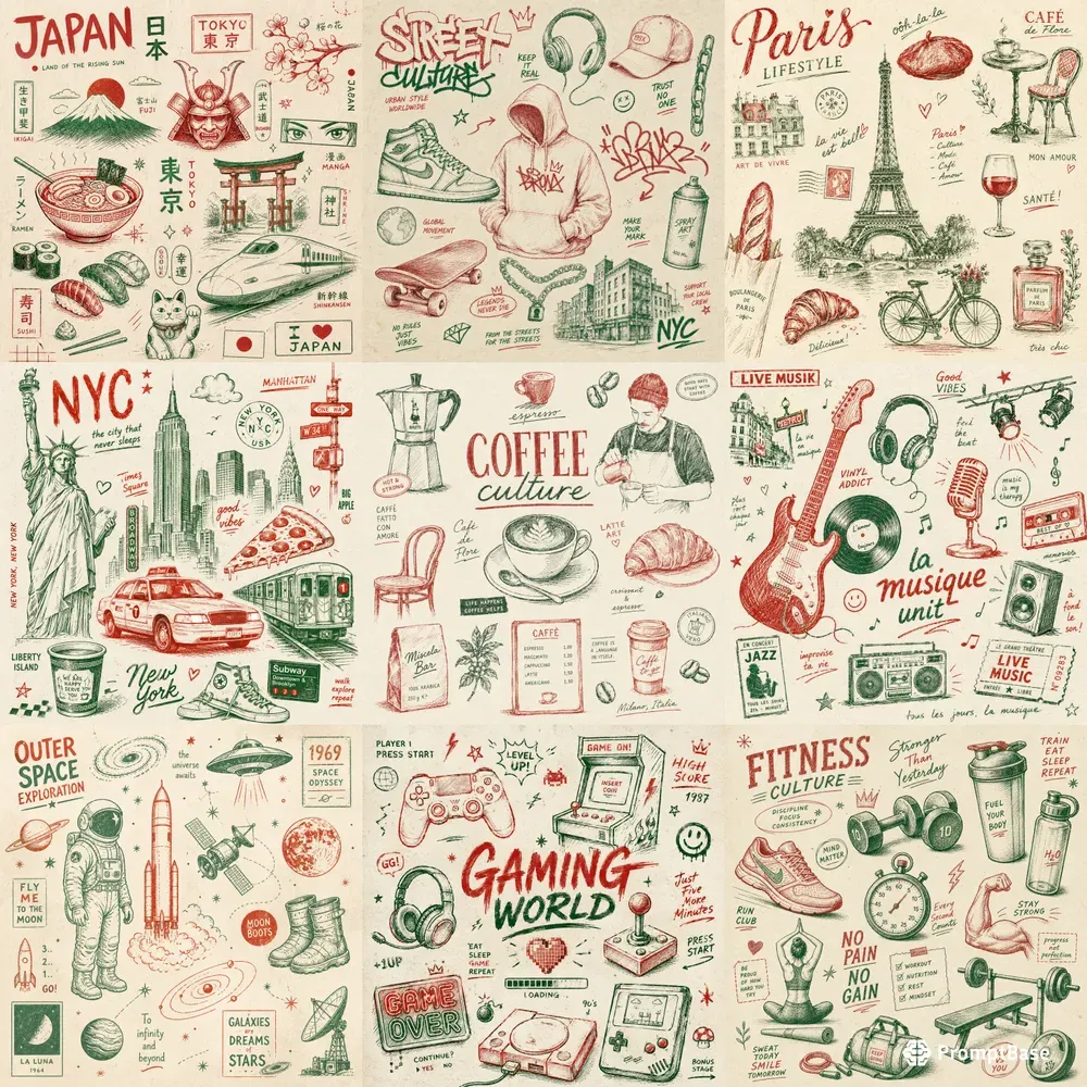 Vintage Doodle Collage Poster Packs