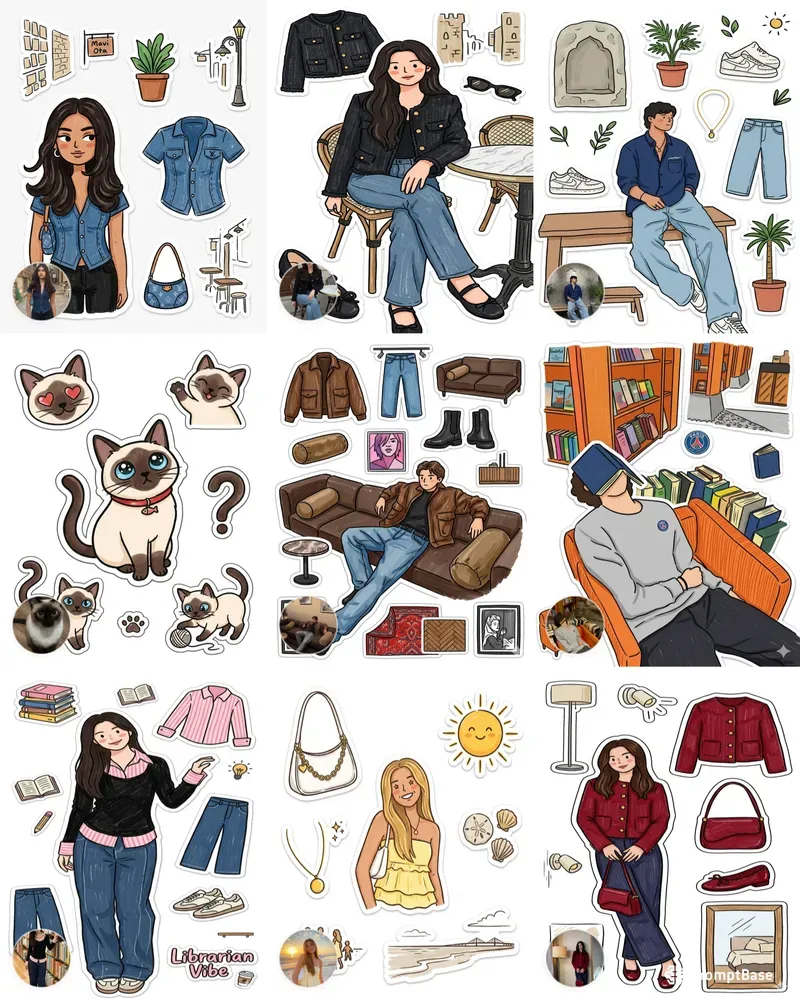 Whimsical 2d Handdrawn Sticker Doodles