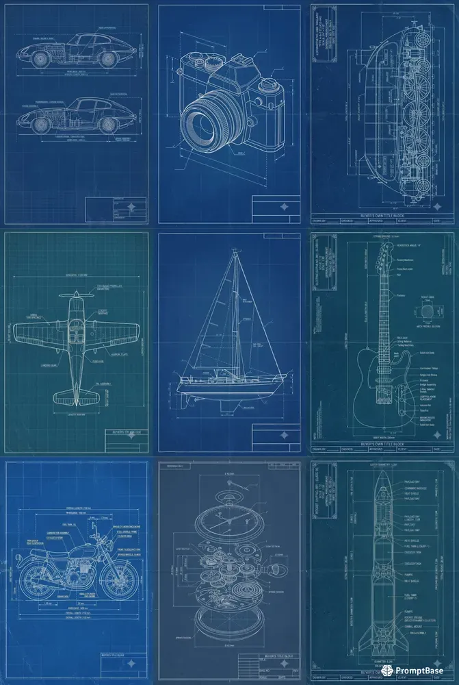 Vintage Blueprint Wall Art Studios