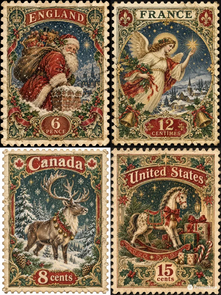 Vintage Christmas Postage Stamps