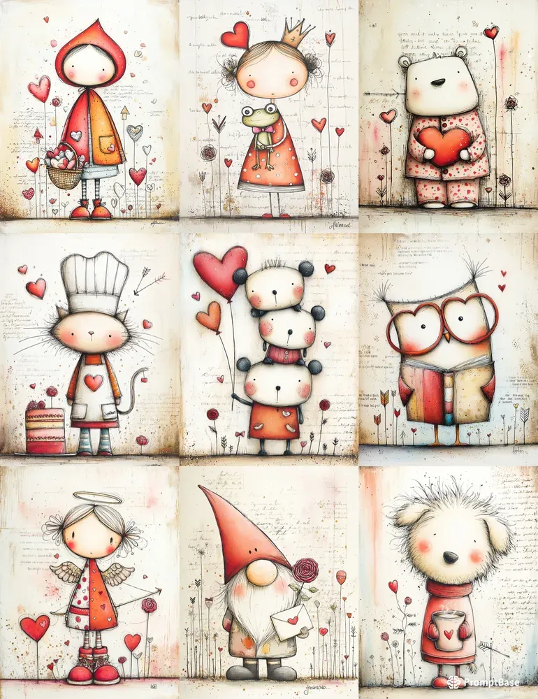 Whimsical Valentine Mixed Media Clipart