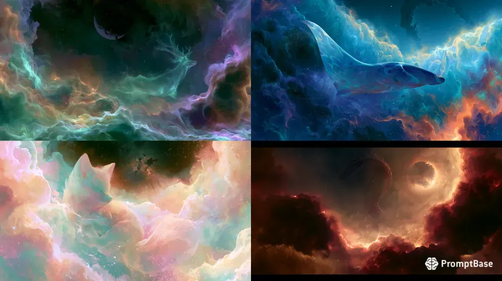 Cosmic Animals Swimming On Nebulae