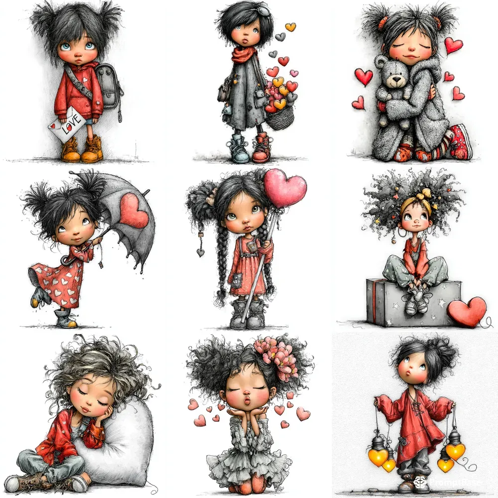 Cute Valentine Girls Clipart