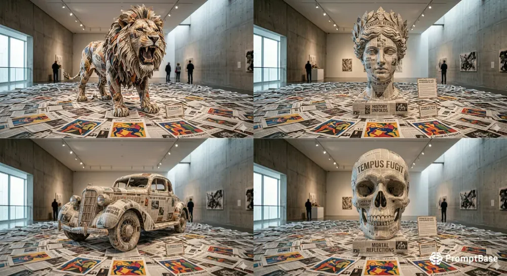 Contemporary Recycled Newspaper Sculptures