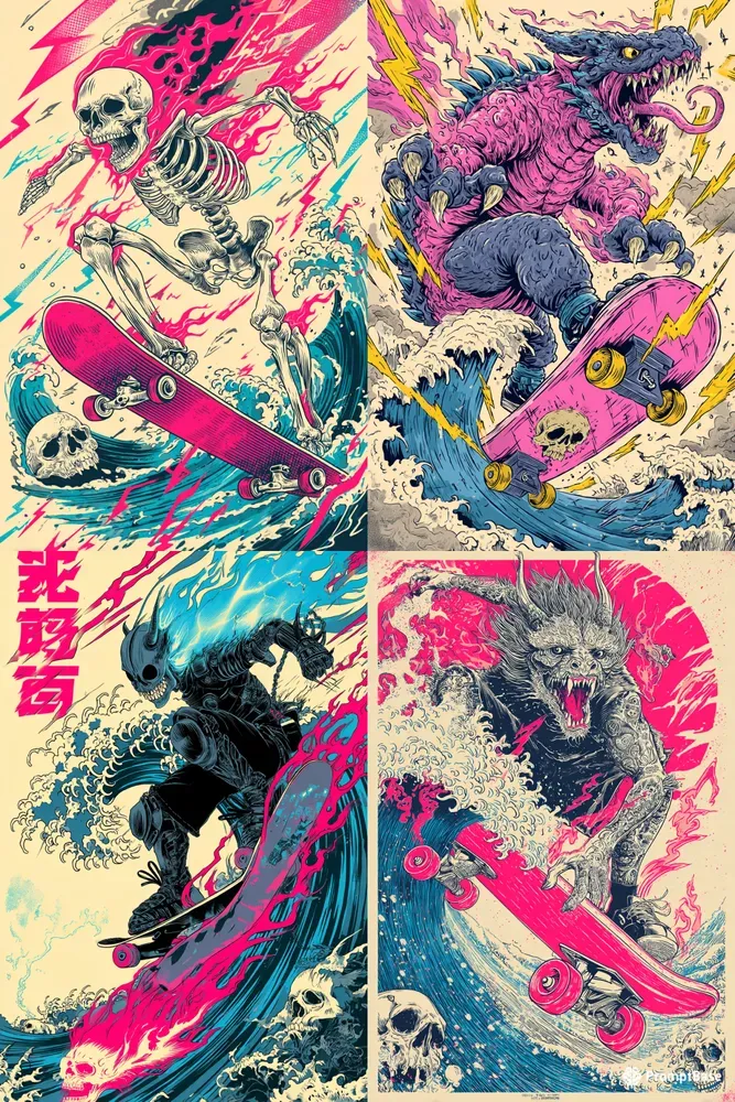 Japanese Monster Skate Design Prints