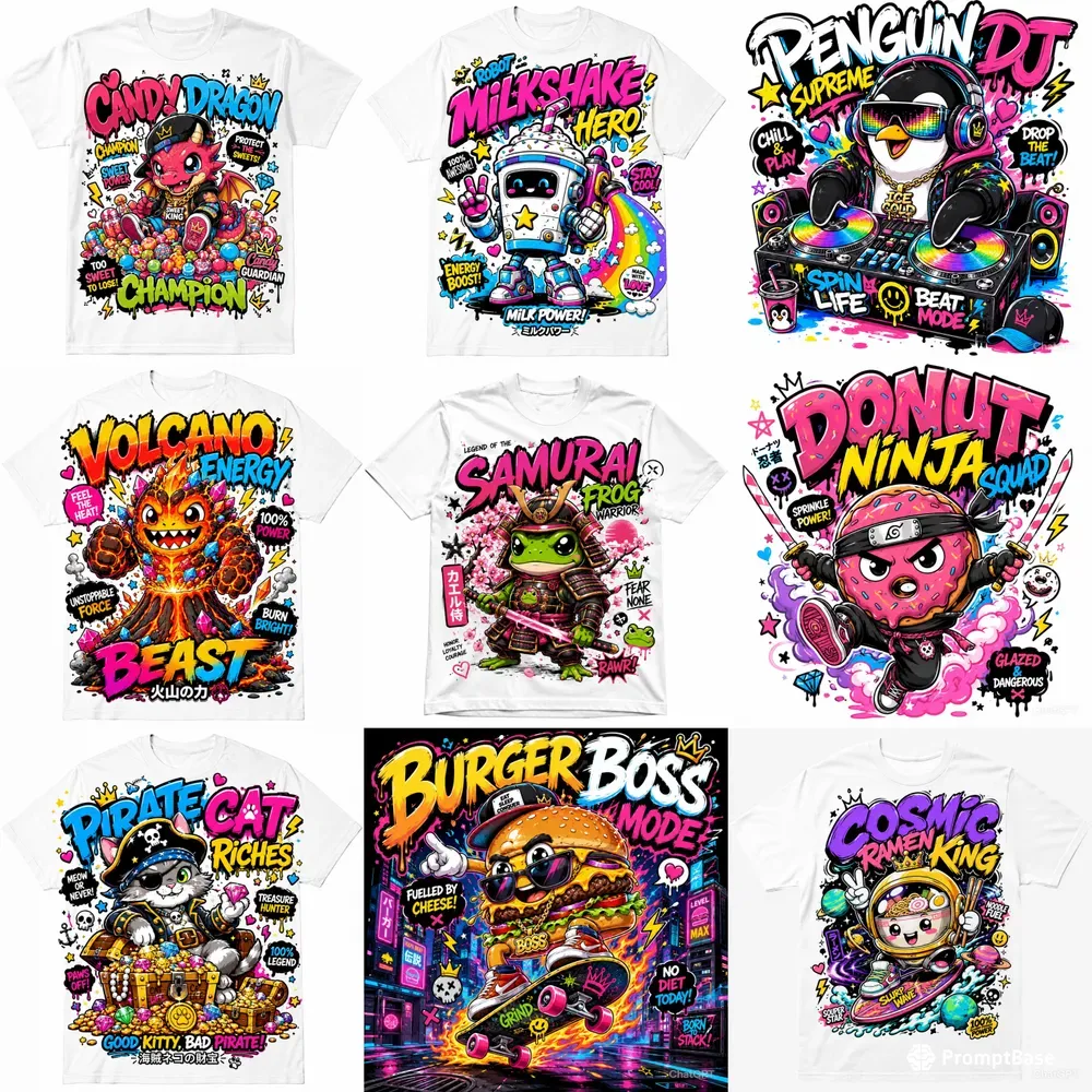 Neon Cartoon Streetwear Tee Packs