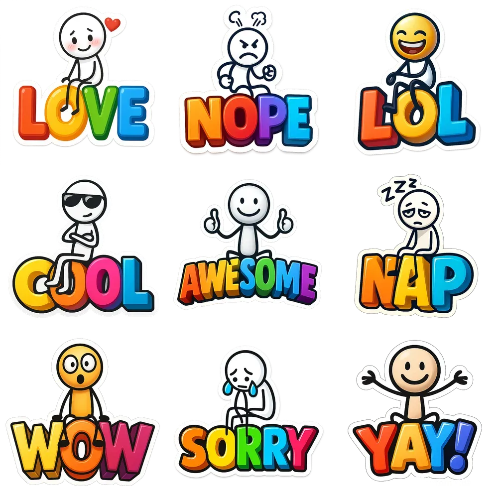 Stick Man Emoji 3D Text Stickers