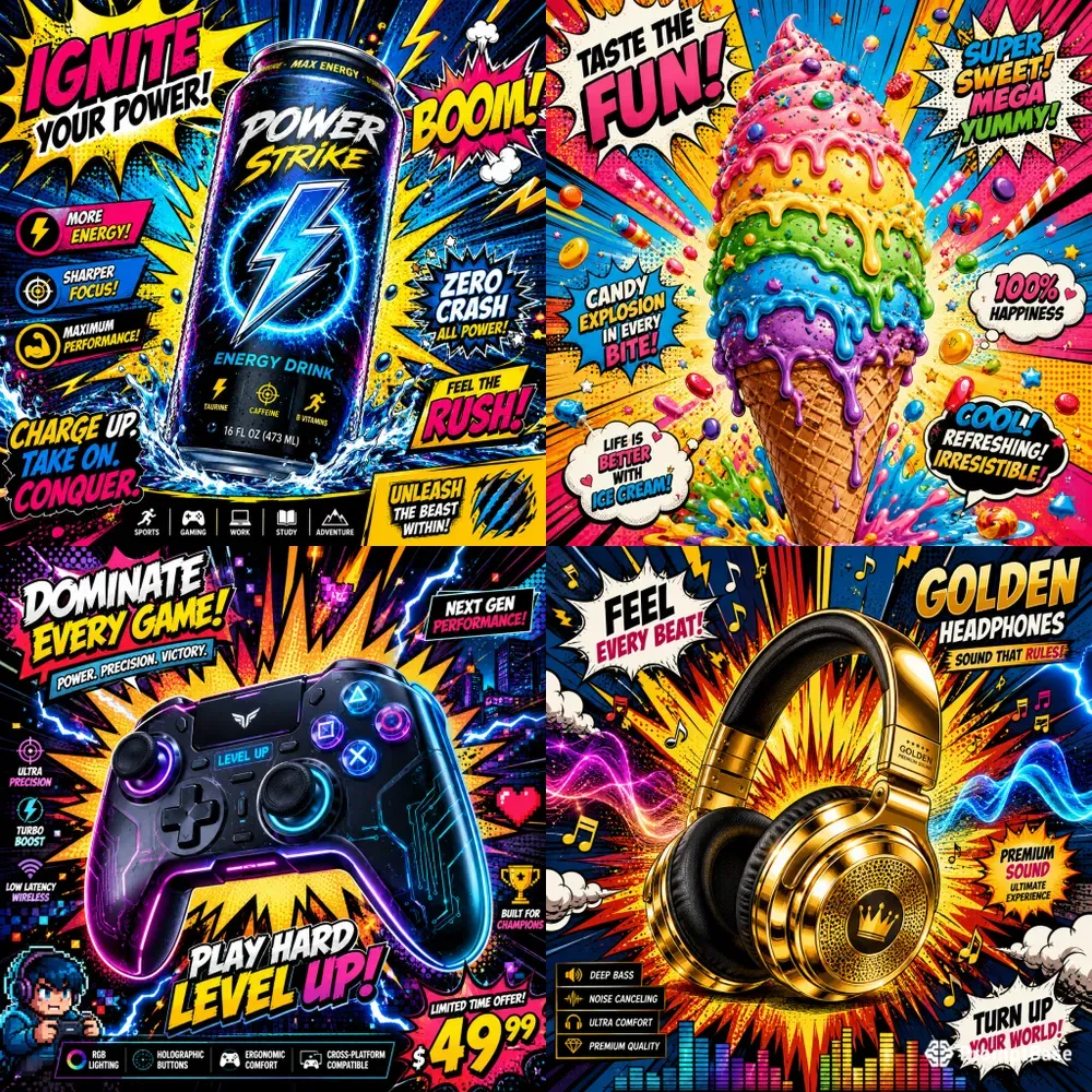 Pop Art Comic Product Ad Creator Packs