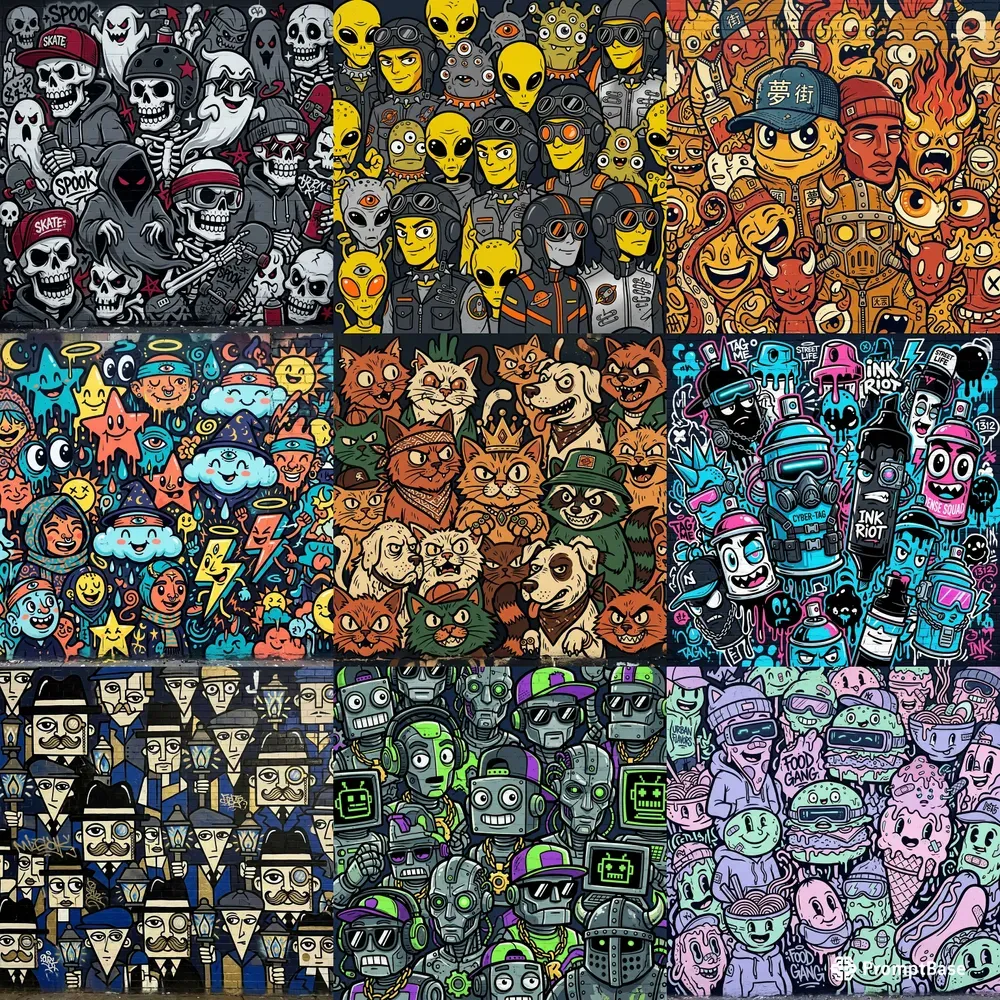 Urban Graffiti Character Doodle Collages