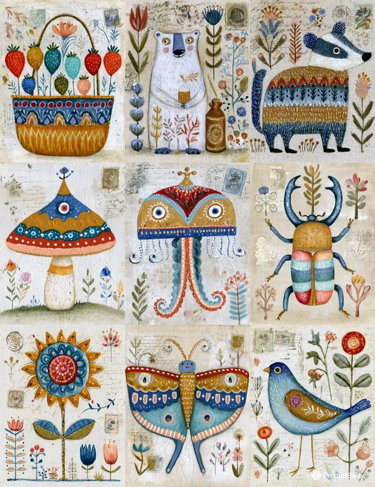 Painted Animals Junk Journal Half Papers