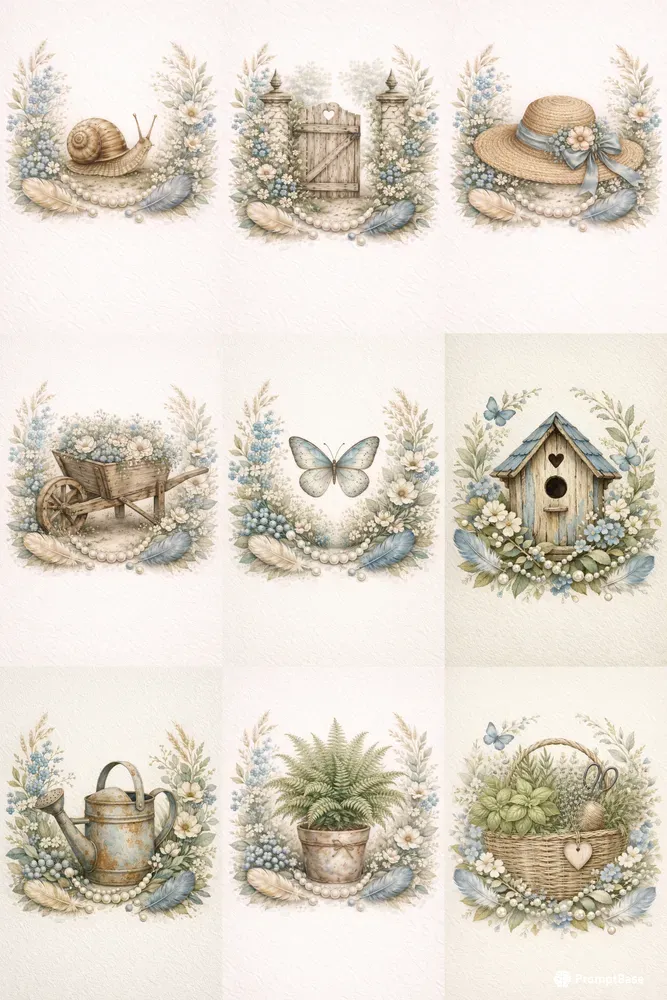 Shabby Chic Garden Day Watercolor Art