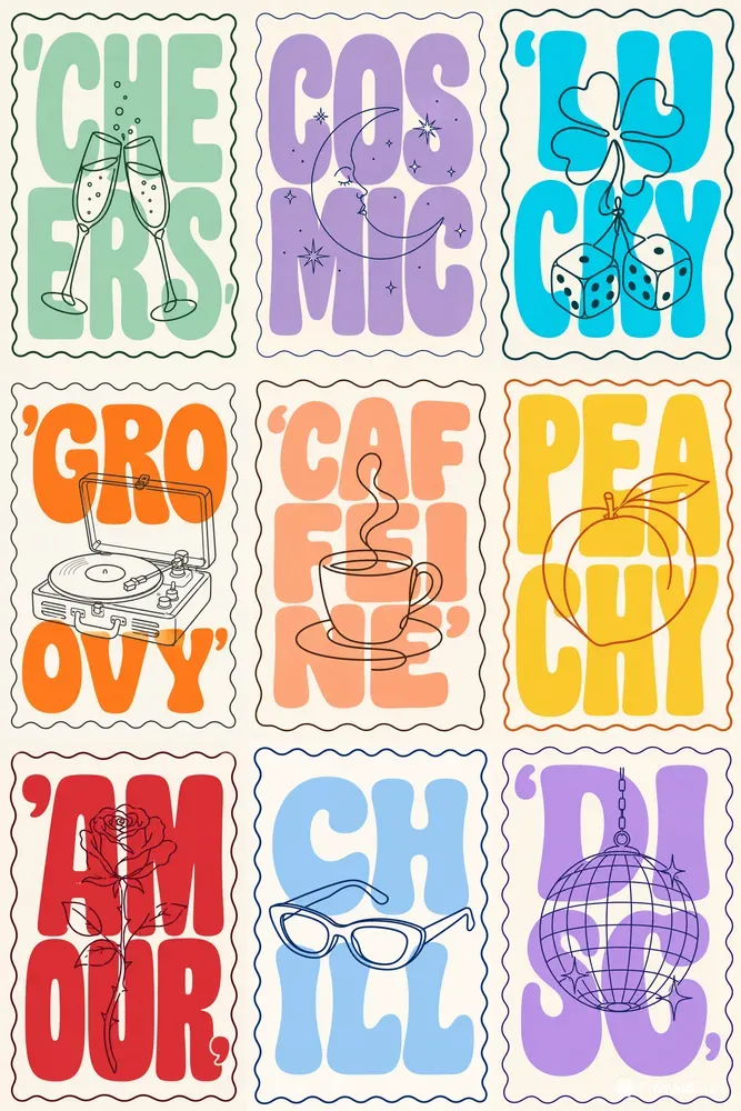 Retro Wavy Line Art Typography Posters