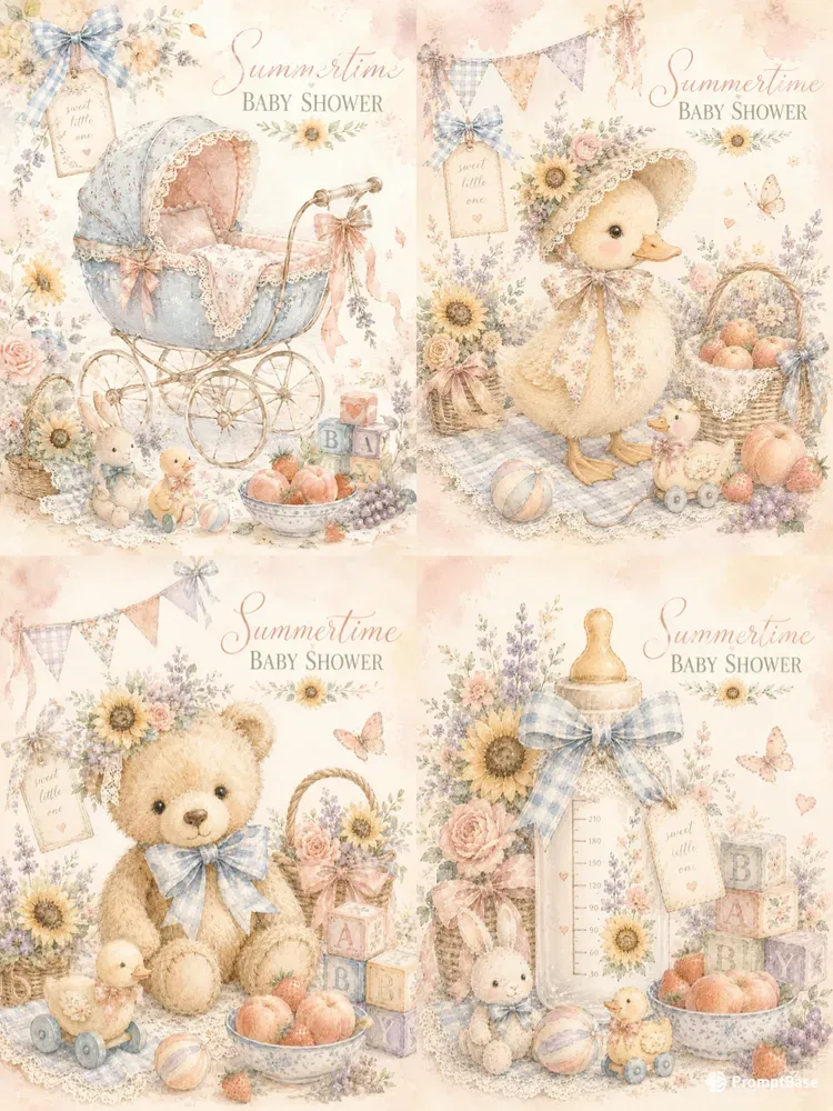 Vintage Summertime Baby Shower Cards