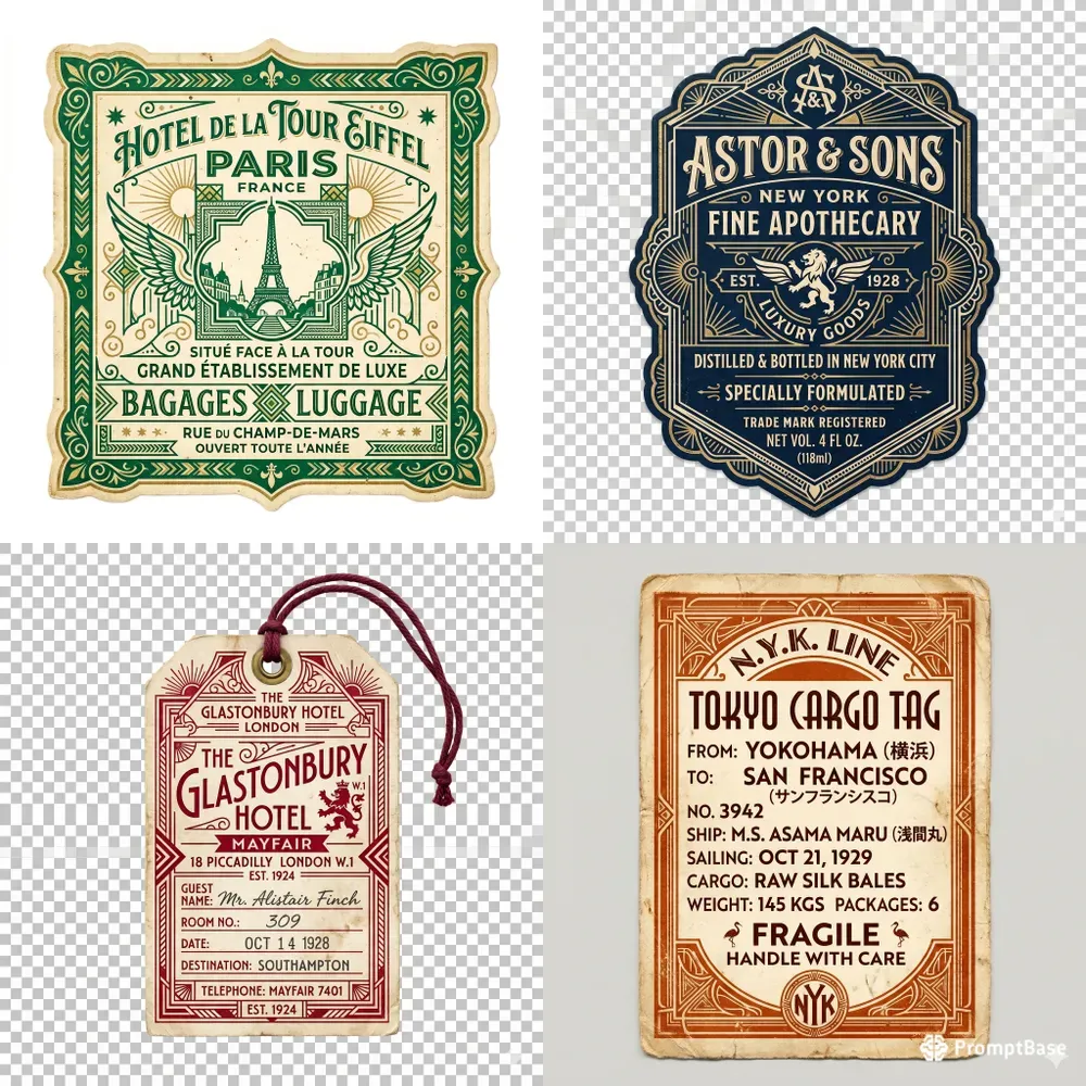 Vintage 1920s Luggage Tag Label Stickers