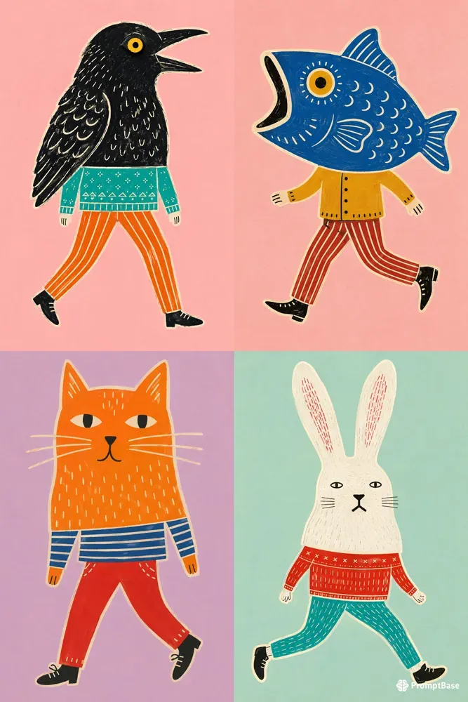 Naive Folk Art Animal Hybrid Gens