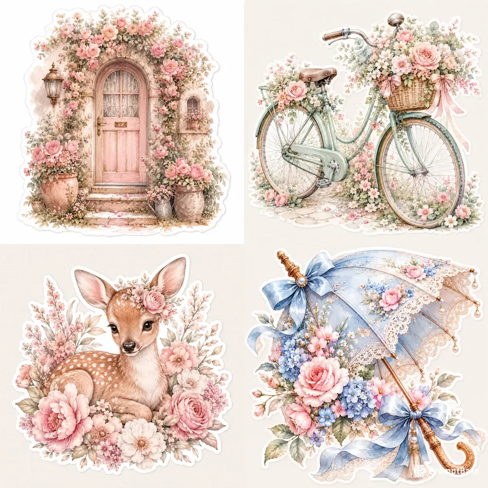Watercolor Romantic Sticker Clipart Sets