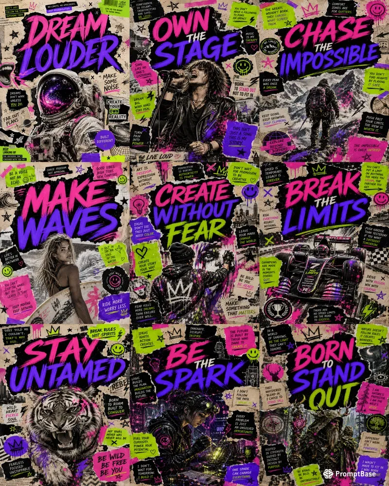 Rebellious Neon Collage Posters Kits