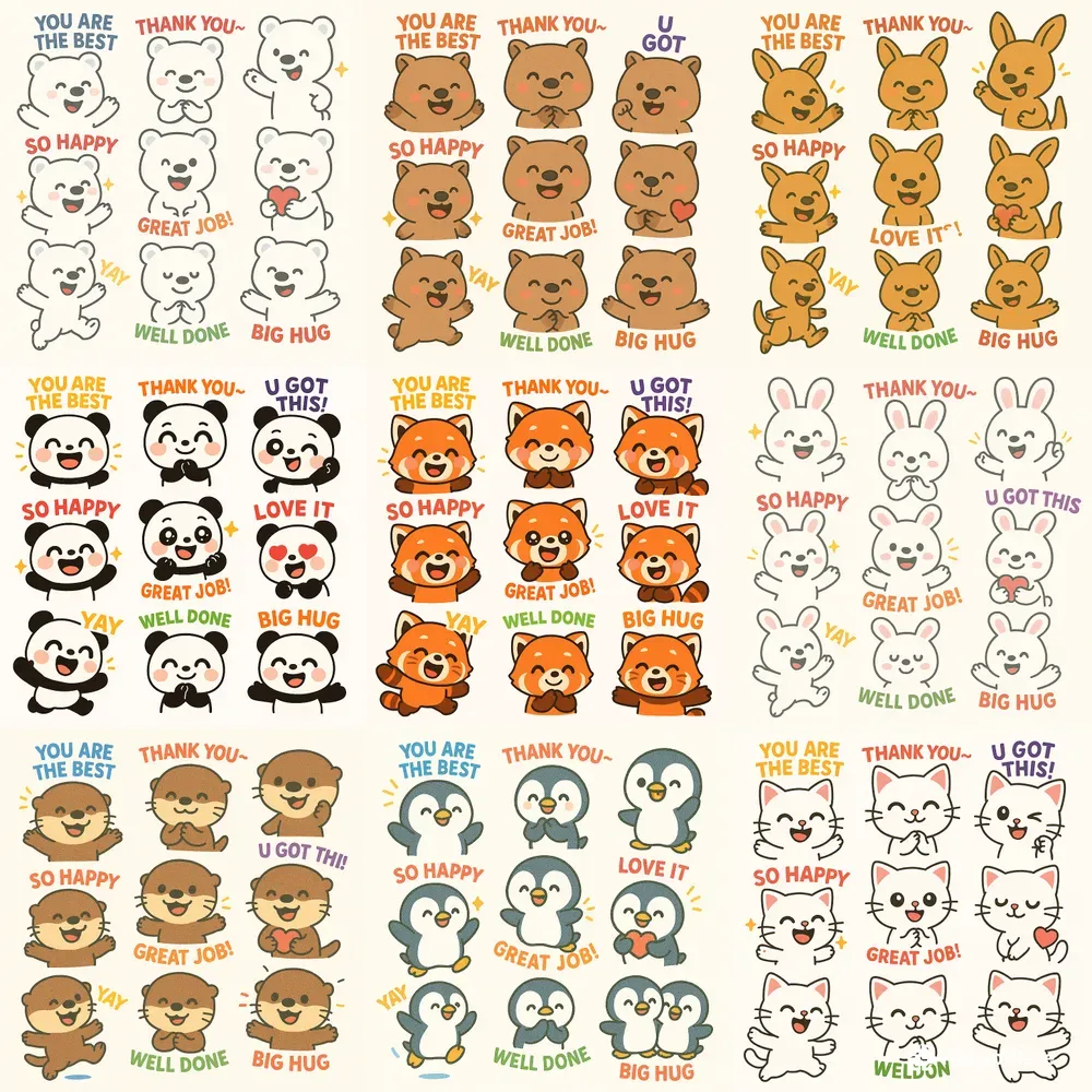 Chibi Style Cheerful Cute Animal Emojis