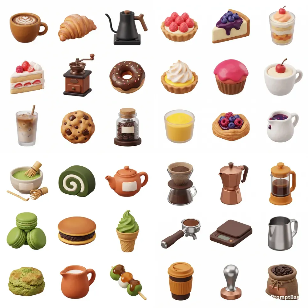 3D Clay Cozy Coffee Bakery 3x3 Icons