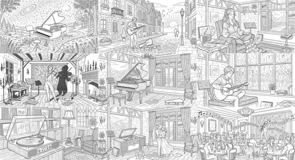 Musicinspired Coloring Illustrations