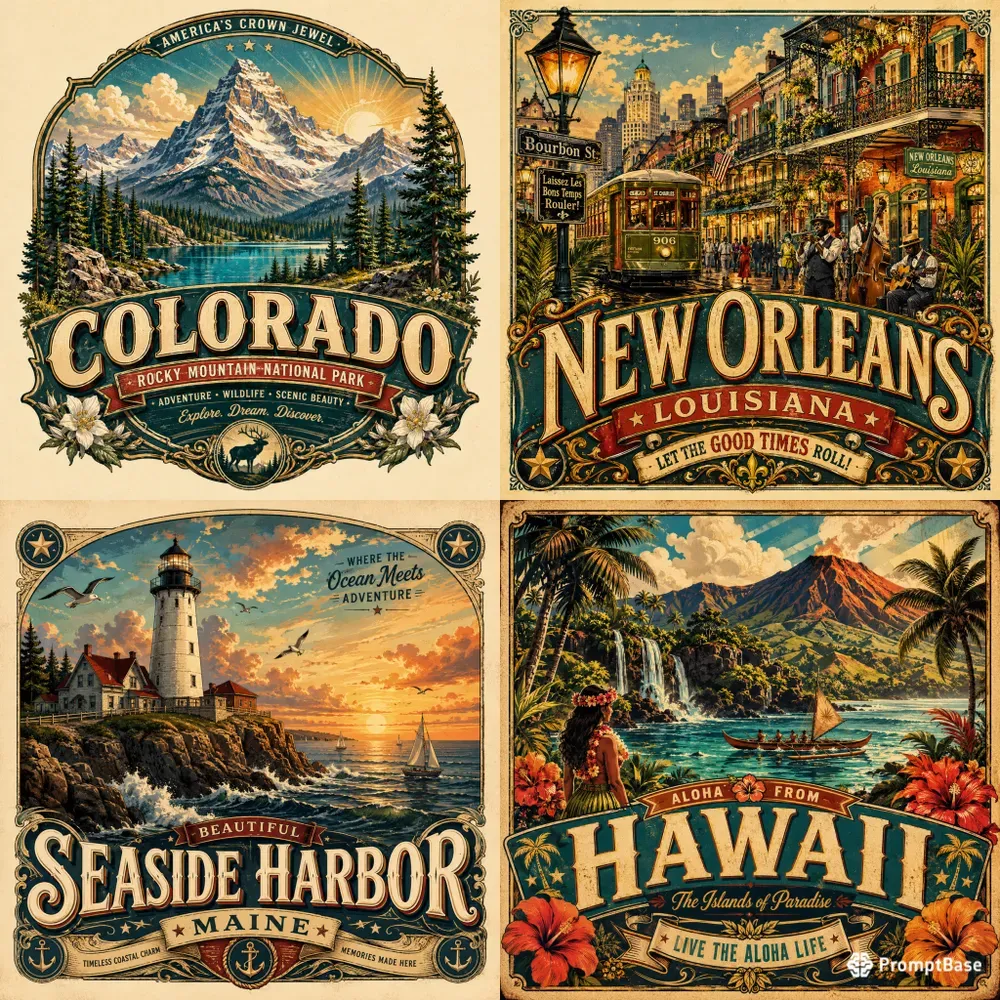 Vintage Americana Travel Poster Art