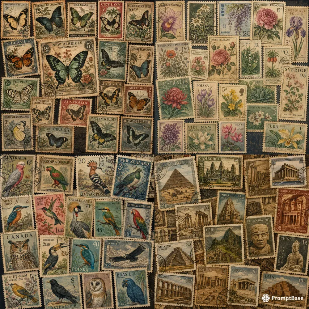 Vintage Stamp Collage Art