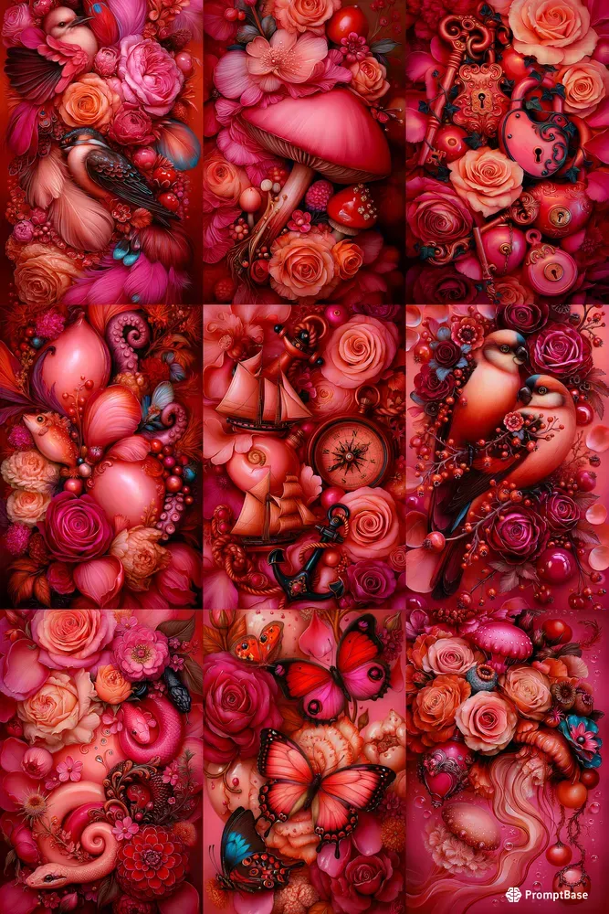 Crimson Surreal Object Scenes