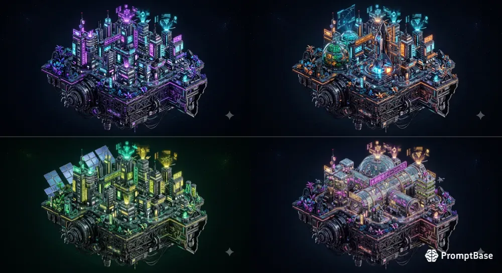 Isometric Scifi Floating Islands