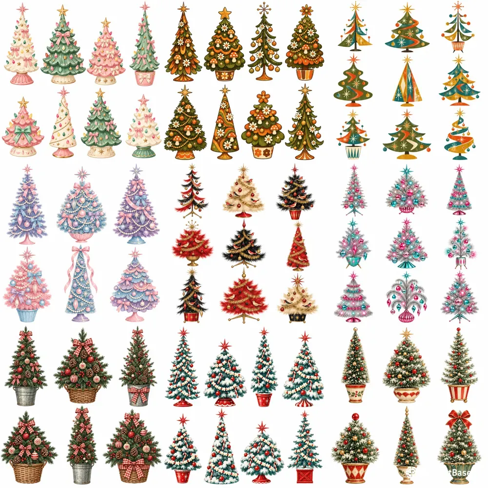 Retro Christmas Tree Clipart Sheets Etsy