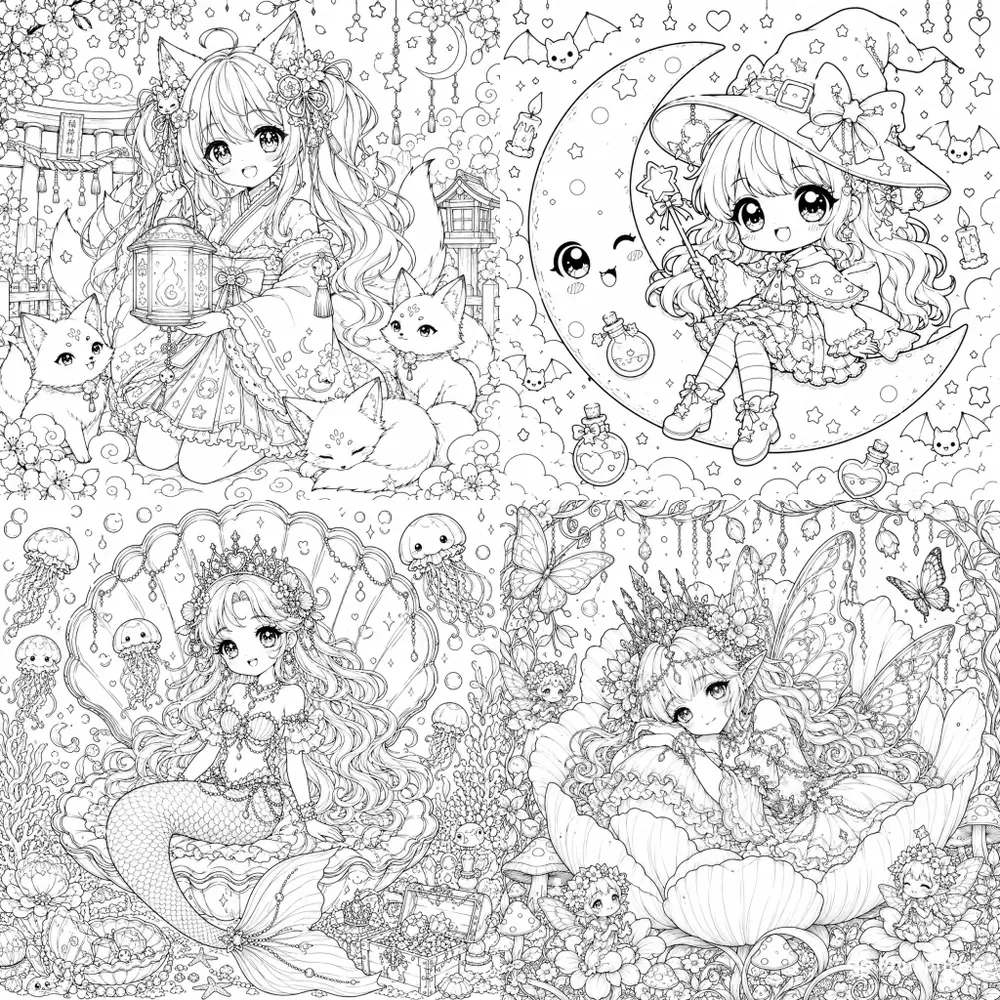 Kawaii Fantasy Line Art Dreams