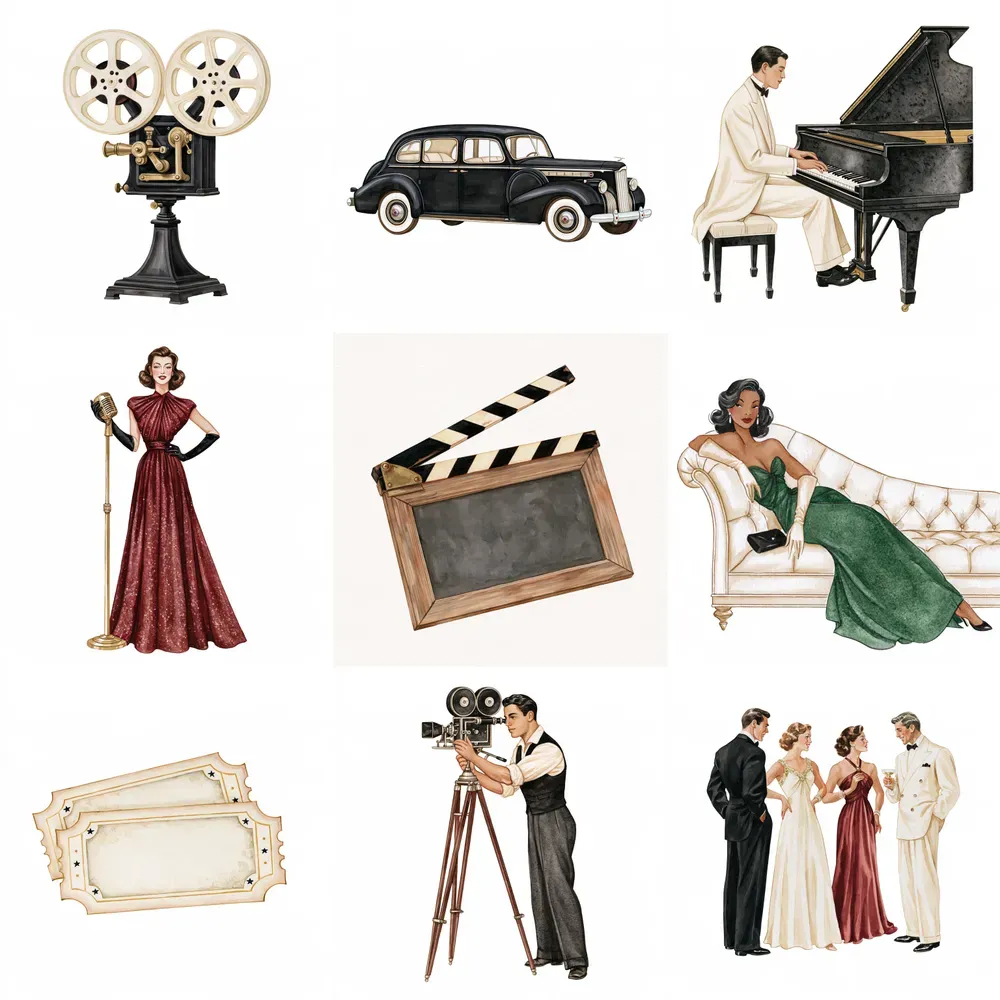 Old Hollywood Watercolor Clipart