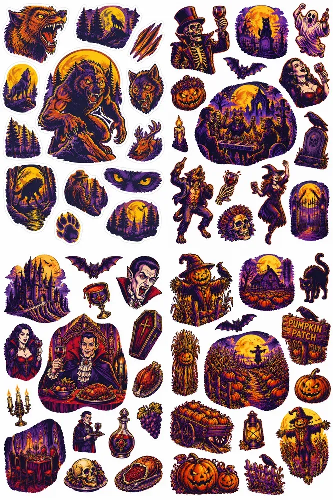 Retro Comic Halloween Sticker Sheets