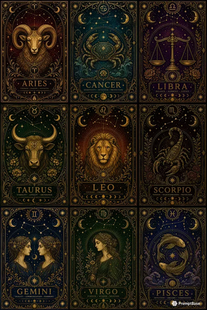 Celestial Tarot Card Zodiac Posters