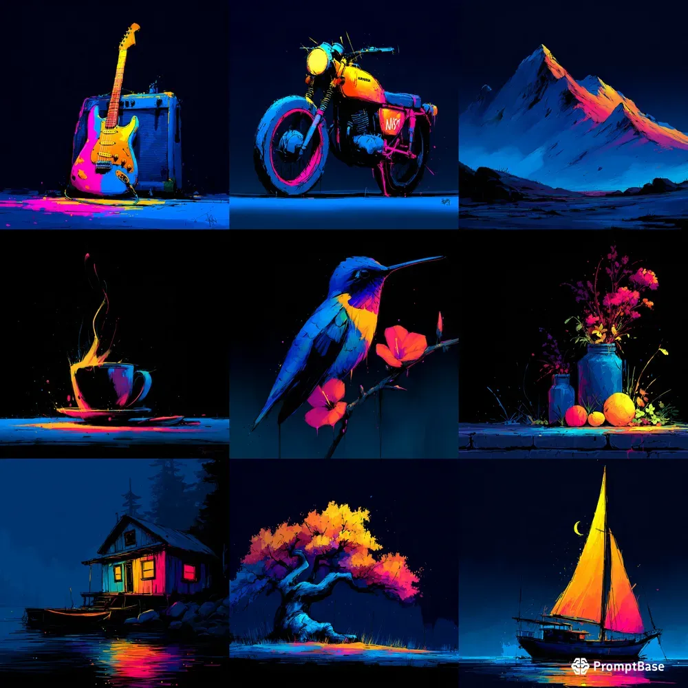 Gouache Neon Ink Splatter Nightscapes
