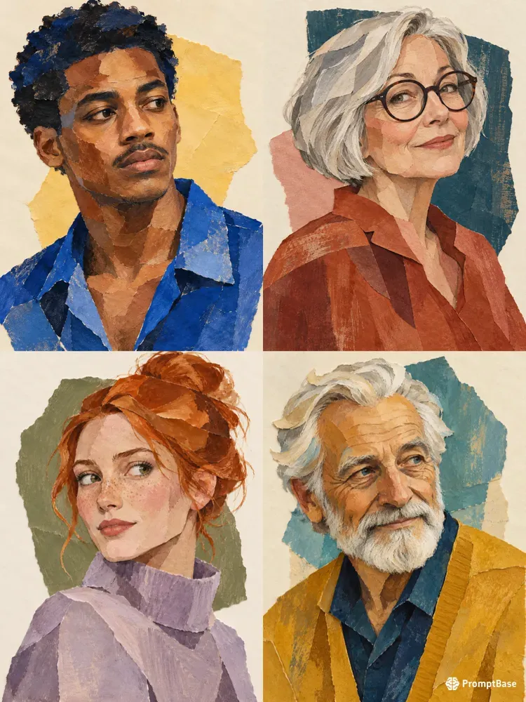Layered Paper Collage Portraits