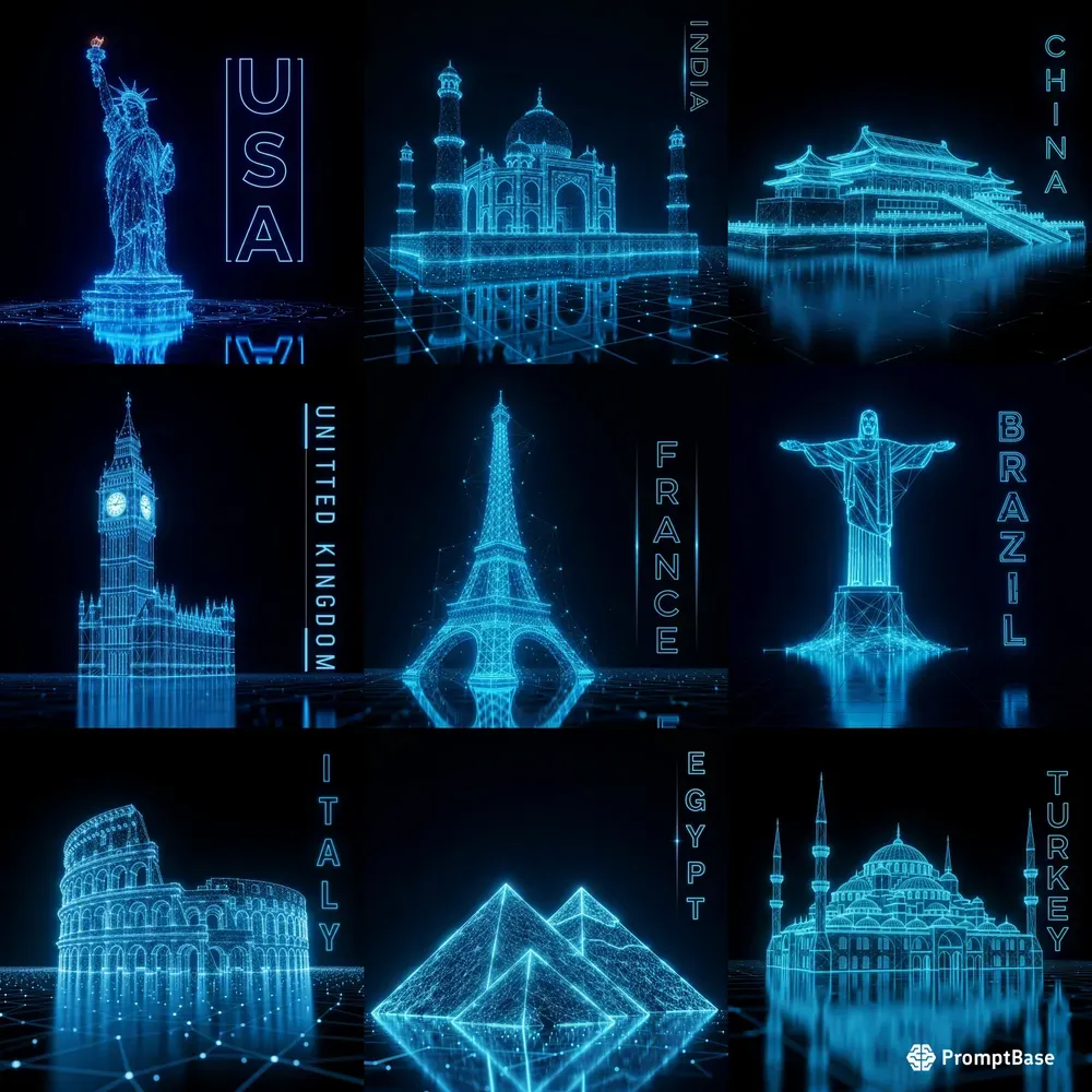 Neon World Landmarks Reimagined