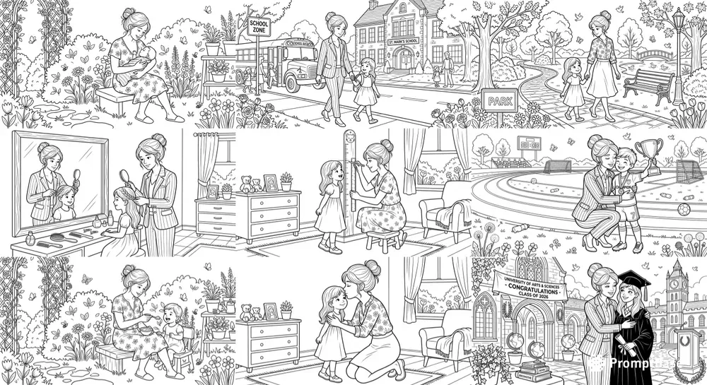 Mothers' Love In Heartwarming Line Art