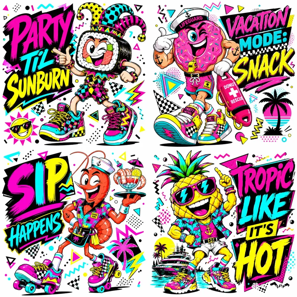 Neon Food Summer Party Stickers
