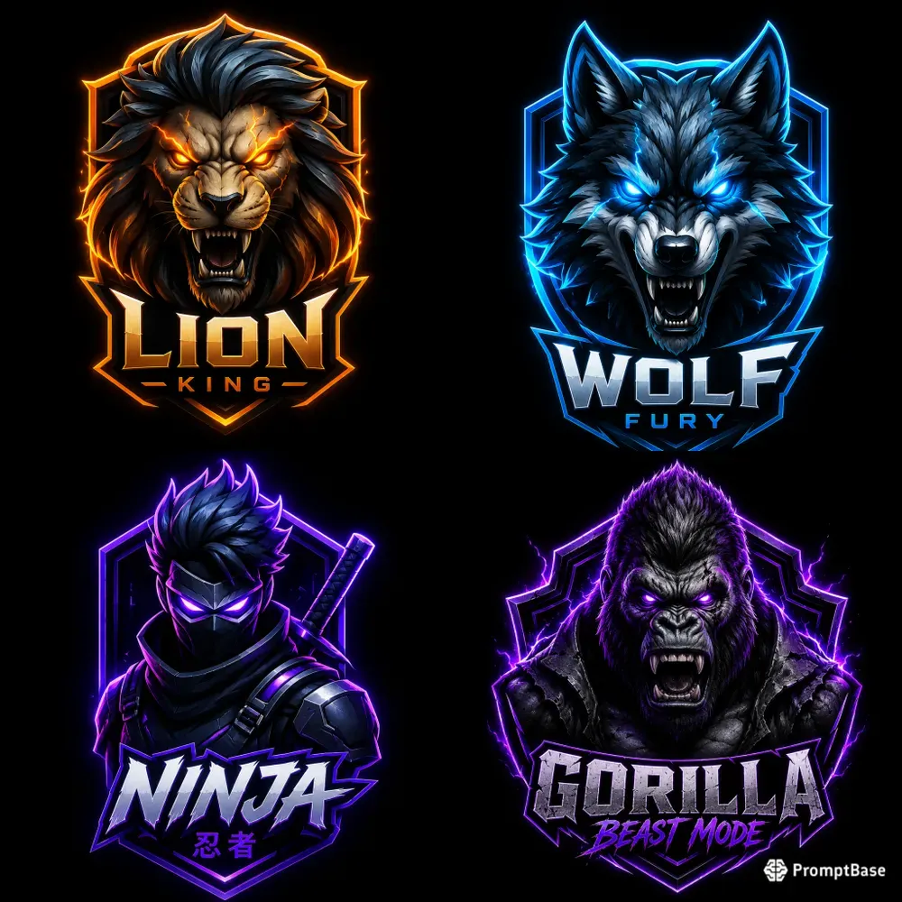 3D Neon Gaming Mascot Logo Generator