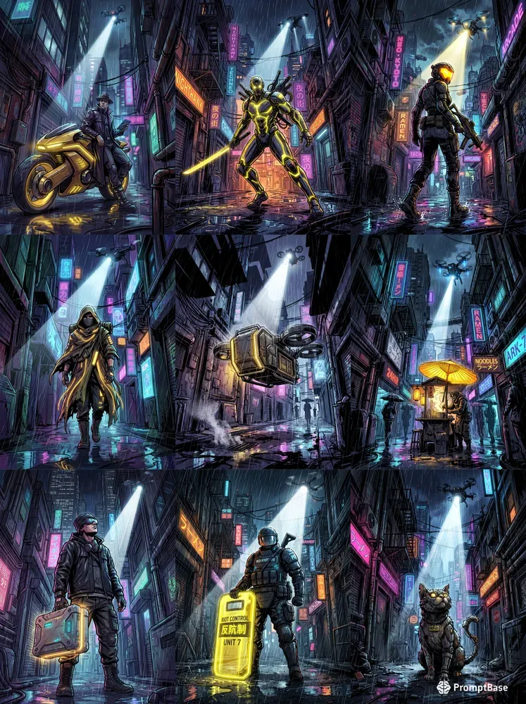Cyberpunk Noir Glowing Silhouettes